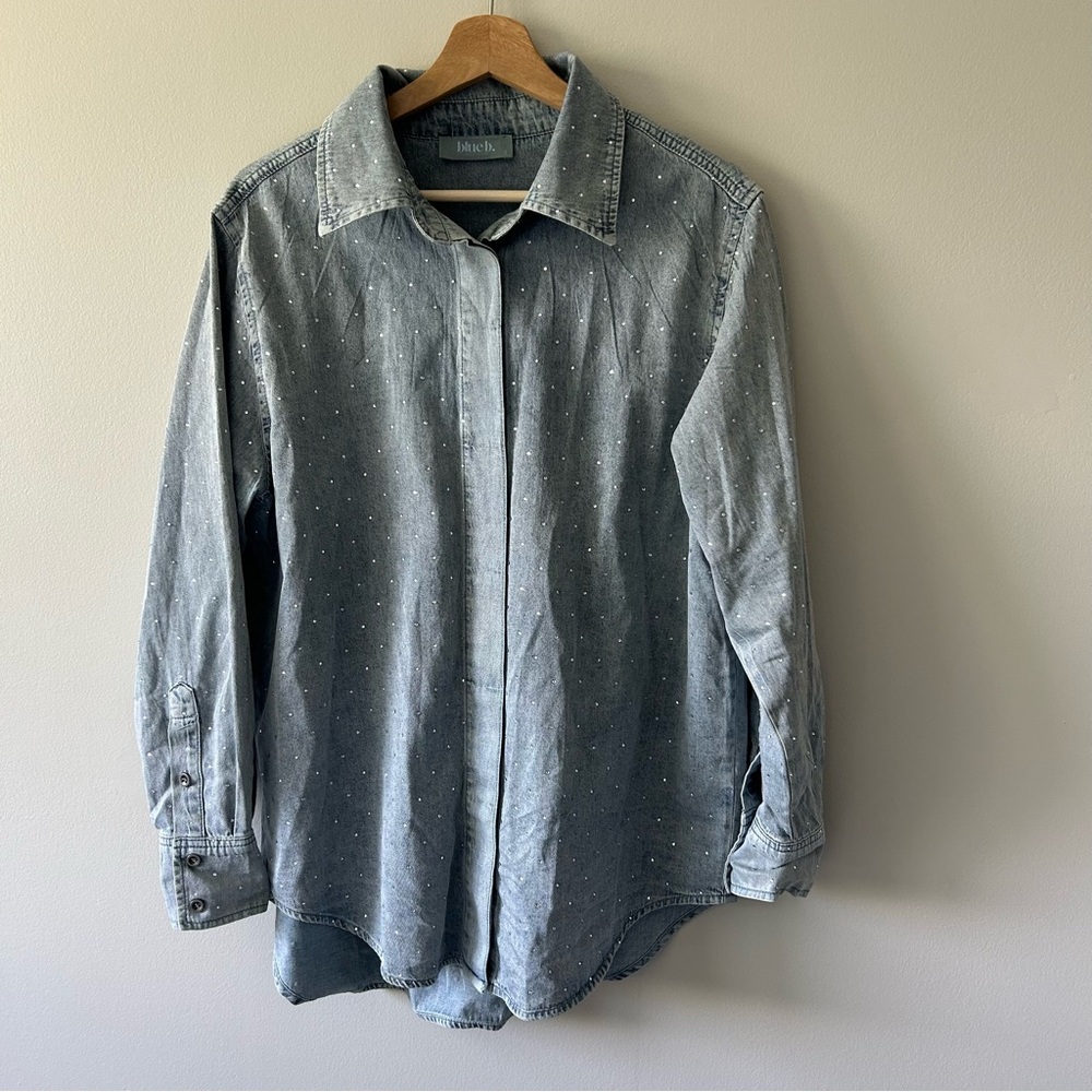 Blue B Nashville Denim Rhinestone Oversized Shirt Disco Cowgirl Bachelorette